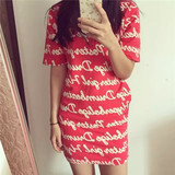 2015春秋新款女装 M家个性涂鸦字母短袖直筒修身卫衣连衣裙