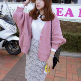 2016年春季新款韩版女士蝙蝠袖宽松针织开衫纯色显瘦毛衣外套加厚