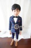 韩国春款男童儿童蓝色格子绅士花童礼服小西装外套表演套装2件套