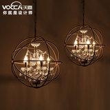 后现代复古工业风水晶吊灯铁艺球形客厅灯美式卧室灯创意个性灯具