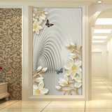 欧式3D墙布立体玄关壁纸壁画走廊过道客厅墙纸无缝兰花延伸空间