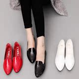 韩版工作鞋女白色尖头平底单鞋平跟浅口皮鞋子百搭休闲一脚蹬女鞋