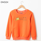 ONOZA16春秋薄款套头橘色卫衣女 3只猫咪卡通印花长袖学生外套920