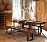 北欧复古实木做旧长方形餐桌椅美式铁艺会议桌loft办公桌厂家直销