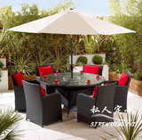 藤椅子茶几桌椅组合户外家具休闲阳台花园庭院露天餐椅大圆桌带伞