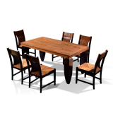 龙森 现代中式实木餐桌椅组合 高档乌金木长餐桌椅家具一桌四六椅