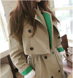 2016新款 韩国正品秋装韩版中长款双排扣修身 两件套女式风衣外套