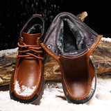 公牛世家冬季男鞋高帮工装鞋保暖加绒男士棉鞋加绒真皮休闲靴子