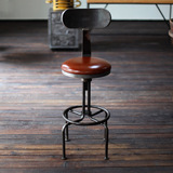 美式乡村工业复古铁艺吧台椅旋转靠背真皮坐垫餐椅酒吧椅咖啡椅