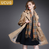 UC＆UG2015秋冬装新款中长款双排扣风衣时尚外套英伦显瘦气质女装