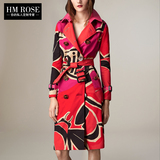 HM ROSE欧洲站风衣外套长款撞色拼接2016秋装新款B家双排扣女装