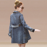 欧美2015秋季女装宽松休闲牛仔风衣高档品牌中长款长袖牛仔衣外套