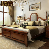 卧室家具美式乡村床小美式床全实木床双人床胡桃木床真皮床结婚床