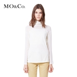 MO&Co.冬季款高领长袖拼接上衣女 欧美透视感薄款修身显瘦T恤moco