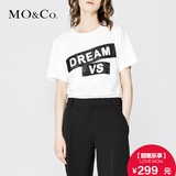 MO&Co.摩安珂MA151TST37春季女装字母亮片纯棉欧美风短袖T恤moco