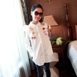 2016春新款玩偶衬衫中大女童装荷叶边衬衣韩版儿童长袖白衬衫