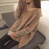 韩国代购2016秋冬季新款宽松蝙蝠袖毛衣女装韩版套头中长款针织衫