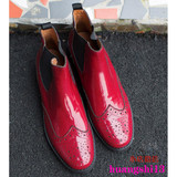 甜美真皮短靴红色圆头靴子马丁靴女靴低跟裸靴及踝靴套筒珠光皮靴