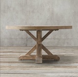 美式乡村实木圆形餐桌老榆木饭桌子松木圆桌会议桌书桌咖啡厅桌椅