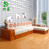 中式实木沙发组合 现代客厅储物贵妃转角布艺沙发简约橡木沙发床