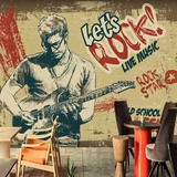 怀旧复古3D无缝大型壁画摇滚吉他音乐壁纸餐厅咖啡厅酒吧ktv墙纸