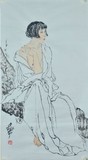 纯手绘三尺条幅临摹何家英半裸写意现代仕女仿名人字画中国画书画