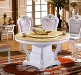 欧式实木大理石圆餐桌椅组合现代简约橡木宜家具圆形吃饭桌子