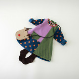 日本Closshi 原单女童小童拼接风猫咪贴布上衣裙加绒长袖连衣裙