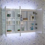浴室镜柜 铝合金镜箱带LED灯带 隐藏式灯槽 三开门白色橡木纹