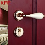 德国品质陶瓷门锁 欧式金色PVD面板分体锁纯白陶瓷把手室内门锁