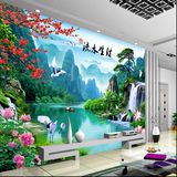 3D立体风景壁画沙发客厅卧室电视背景墙纸山水画简约流水生财壁纸