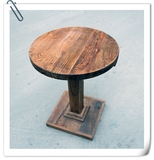 漫咖啡桌椅 实木咖啡圆桌 咖啡店酒吧餐厅桌椅 老榆木老门板 定做