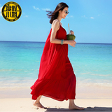 度假小姐海边沙滩裙红色连衣裙2016春吊带裙子性感露背长裙海滩裙
