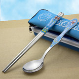 不锈钢Hellokitty哆啦A梦筷子勺子套装 学生可爱便携餐具盒袋装