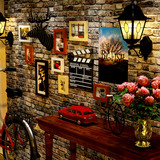 实木照片墙美式乡村复古框相墙创意家居客厅相片挂墙装饰画组合