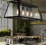 美式餐厅吊灯loft复古餐桌灯铁艺玻璃箱餐厅灯长方形创意四头吊灯