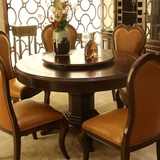 欧式实木餐桌欧式餐桌椅组合美式实木圆桌1.35米6人饭桌一桌六椅