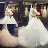 婚纱礼服2016新款韩式一字肩新娘结婚齐地长拖尾婚纱蕾丝长袖冬季
