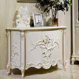 奢华白色金边沙发背几欧式玄关柜 实木雕花客厅装饰储物收纳柜子