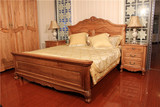 欧式美国红橡全实木家具美式纯手工雕花原木色双人大床上海包邮