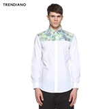 TRENDIANO新男装夏装潮休闲棉质印花拼接长袖衬衫衬衣3152010020