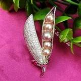 天然珍珠饰品 女款925银四季豆胸花 强光淡水珍珠胸针吊坠两用