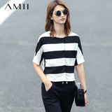 Amii[极简主义] 夏新经典条纹拼接落肩五分袖外套