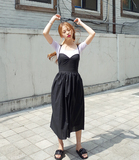 韩国ulzzang复古露背绑带收腰设计吊带长裙の连衣裙