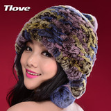 tlove皮草帽子女冬季保暖护耳帽可爱獭兔毛帽子加厚编织毛线帽子