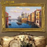 雅创 欧式别墅酒店家居挂画纯手绘油画威尼斯建筑海景油画客厅画