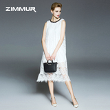 ZIMMUR2016夏装新款女圆领无袖宽松大码欧美时尚中长款蕾丝连衣裙