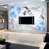 3d大型壁画蓝色玫瑰电视背景墙纸壁纸沙发客厅卧室现代简约油画布