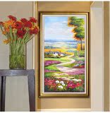 简约欧式现代纯手绘山水风景油画玄关走廊竖版客餐厅装饰大幅挂画