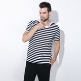 HM H&M正品折扣 男装2015新款圆领条纹竹节棉短袖T恤